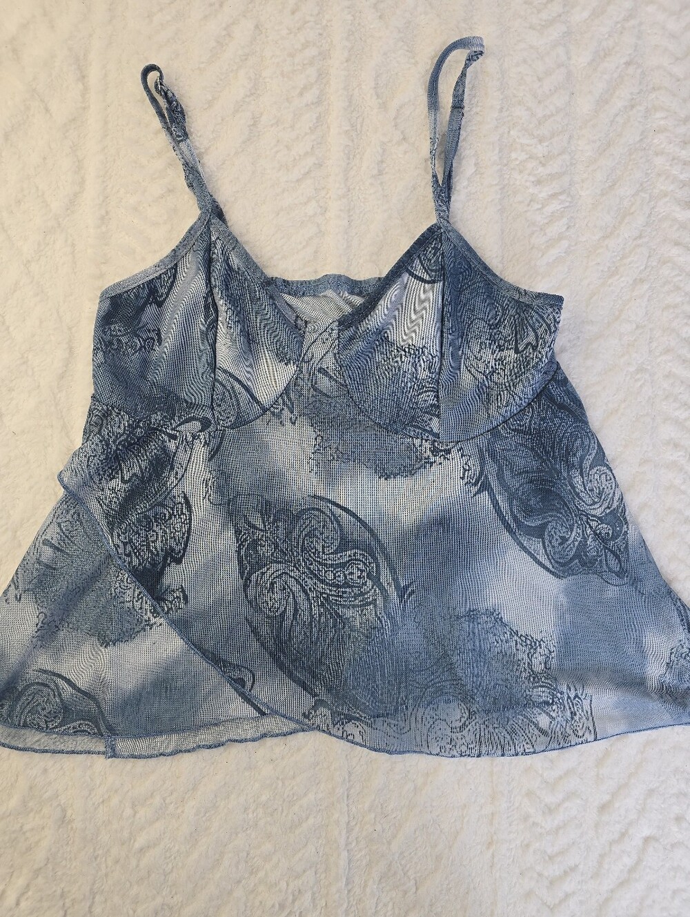 Unbranded Mesh Cami Top Sheer Blue Paisley Adjustable Straps Y2K Fairy Grunge M